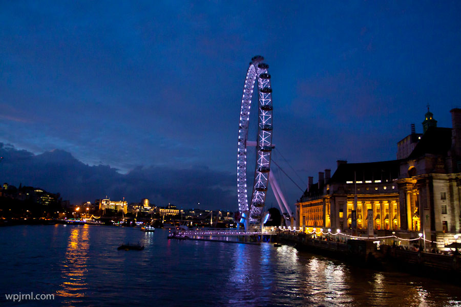 London Eye Observation Wheel and County Hall, London England
