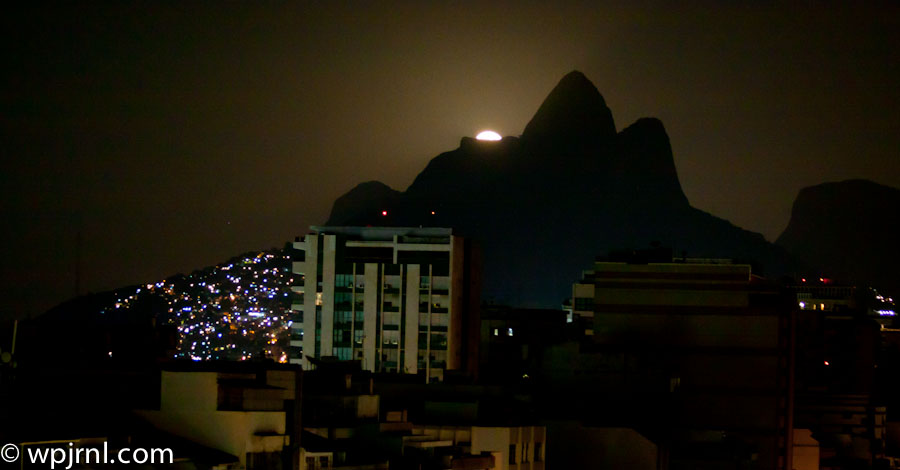 Rio de Janeiro Skyline at Moonset, Brazil